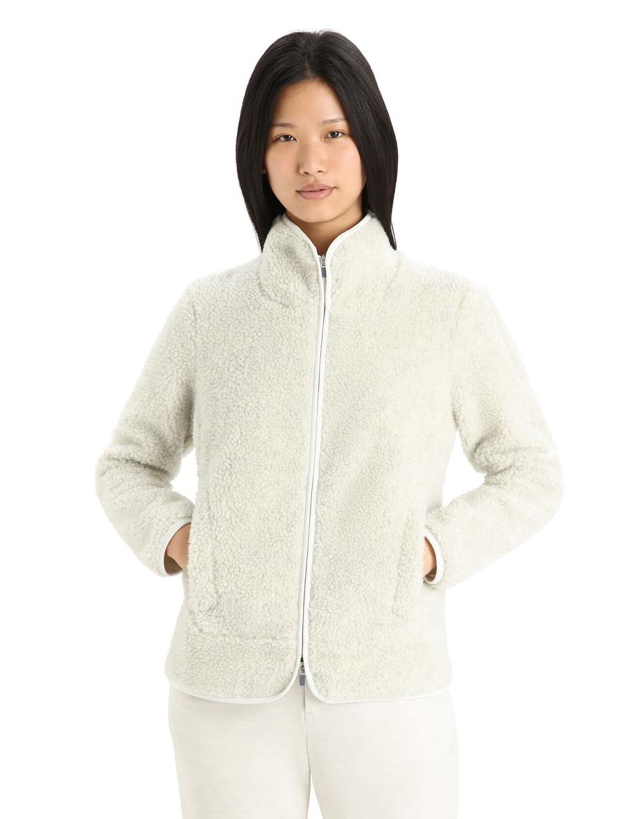 Bluzy Z Kapturem Icebreaker RealFleece™ Merino High Pile Long Sleeve Zip Damskie Białe | PL 1284YXFU